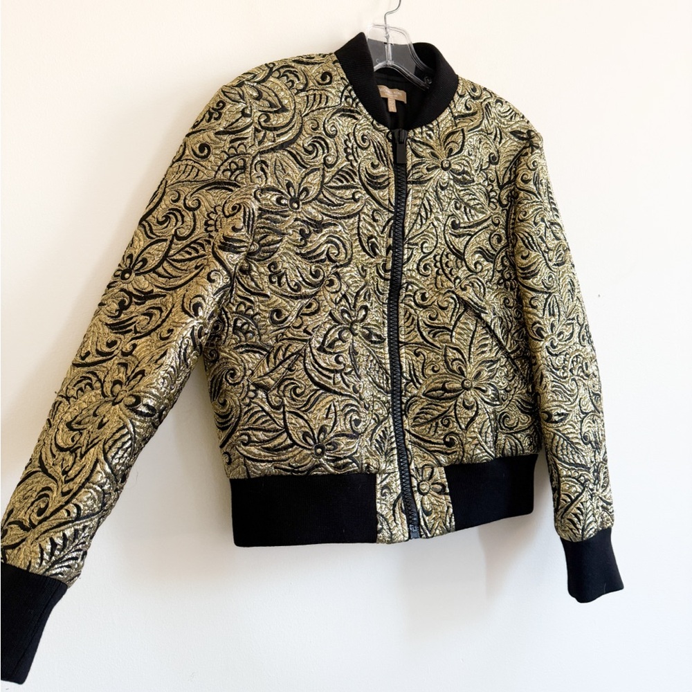 MICHAEL KORS COLLECTION Resort 19 size Small Floral Brocade Bomber Jacket Gold - Picture 5 of 16
